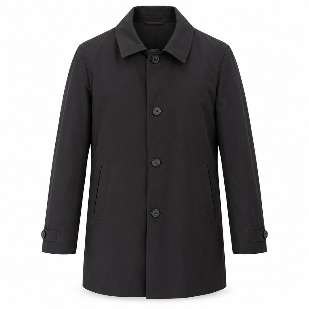 Calvin Klein Overcoat Button Front Lined Mens 46R Black Shell Mid Length Pockets